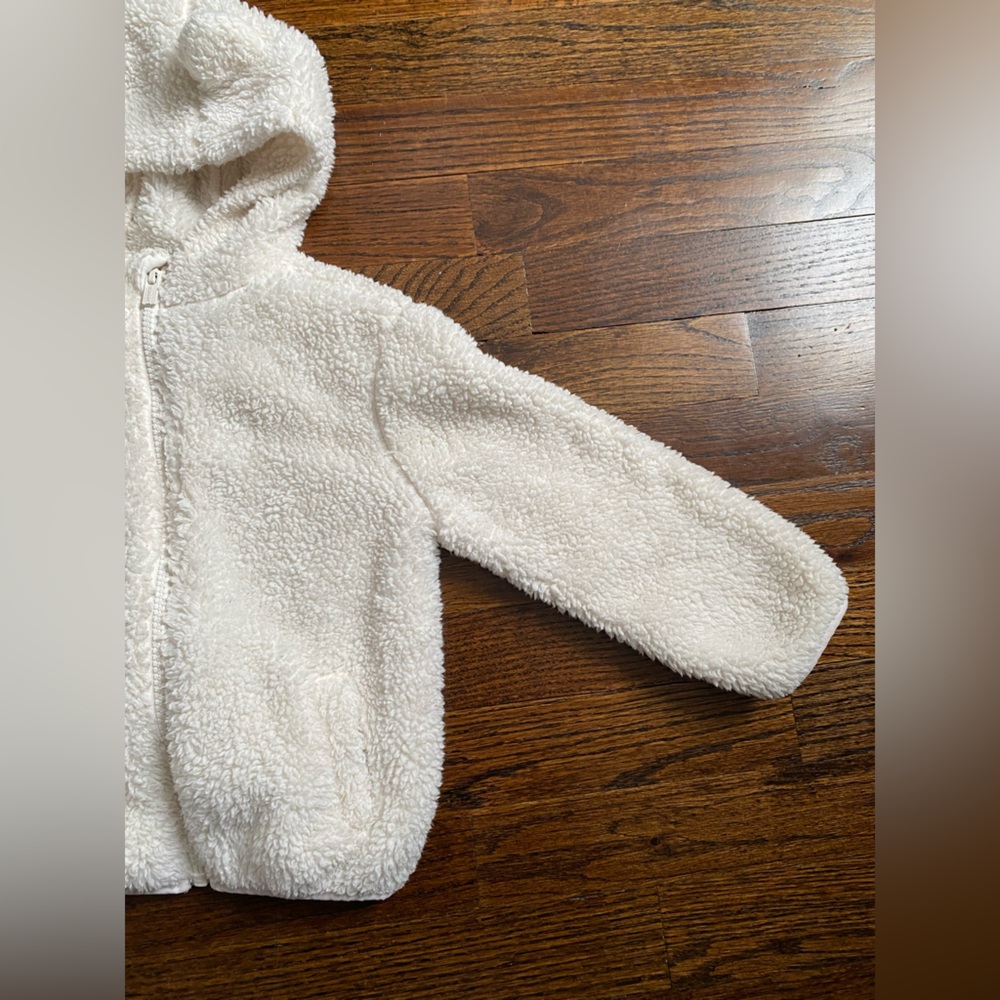 3T toddler girl sherpa fleece zip up hoodie Old Navy Cream White Jacket bear ear - Picture 4 of 16